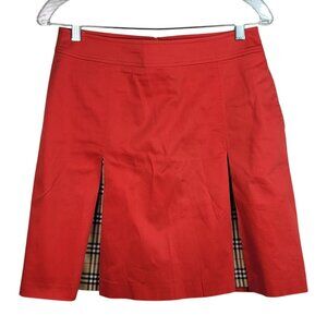 Burberry Golf Nova Check Skirt Red Size 8 Inverted Pleat Zip Button Lined Pocket